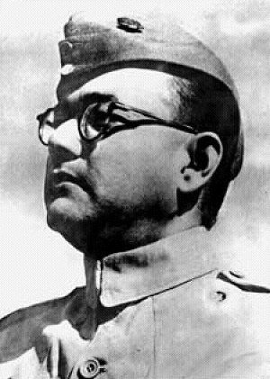 Subhas Chandra Bose leading the Indian National Army in 1943