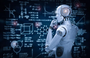 An educator using AI tools for lesson planning on a laptop in a classroom