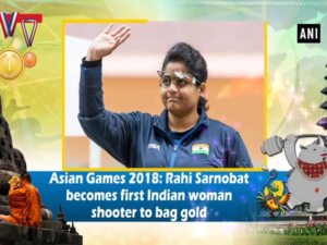 Rahi Sarnobat aiming during 25m pistol shooting event