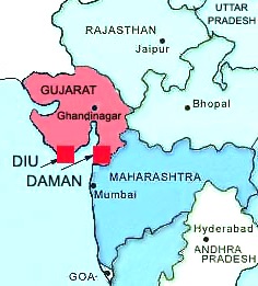 Map highlighting Dadra and Nagar Haveli location in India during 1961 integration